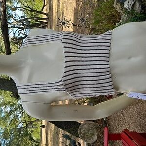 New W Tag Commense Cream Brown Stripe Knit Racerback Sweater Tank Small